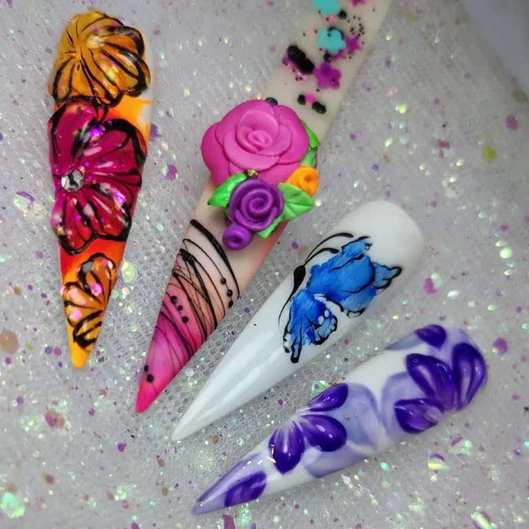 Decoraciones en uñas alto relieve, acuarela - academia tijeras